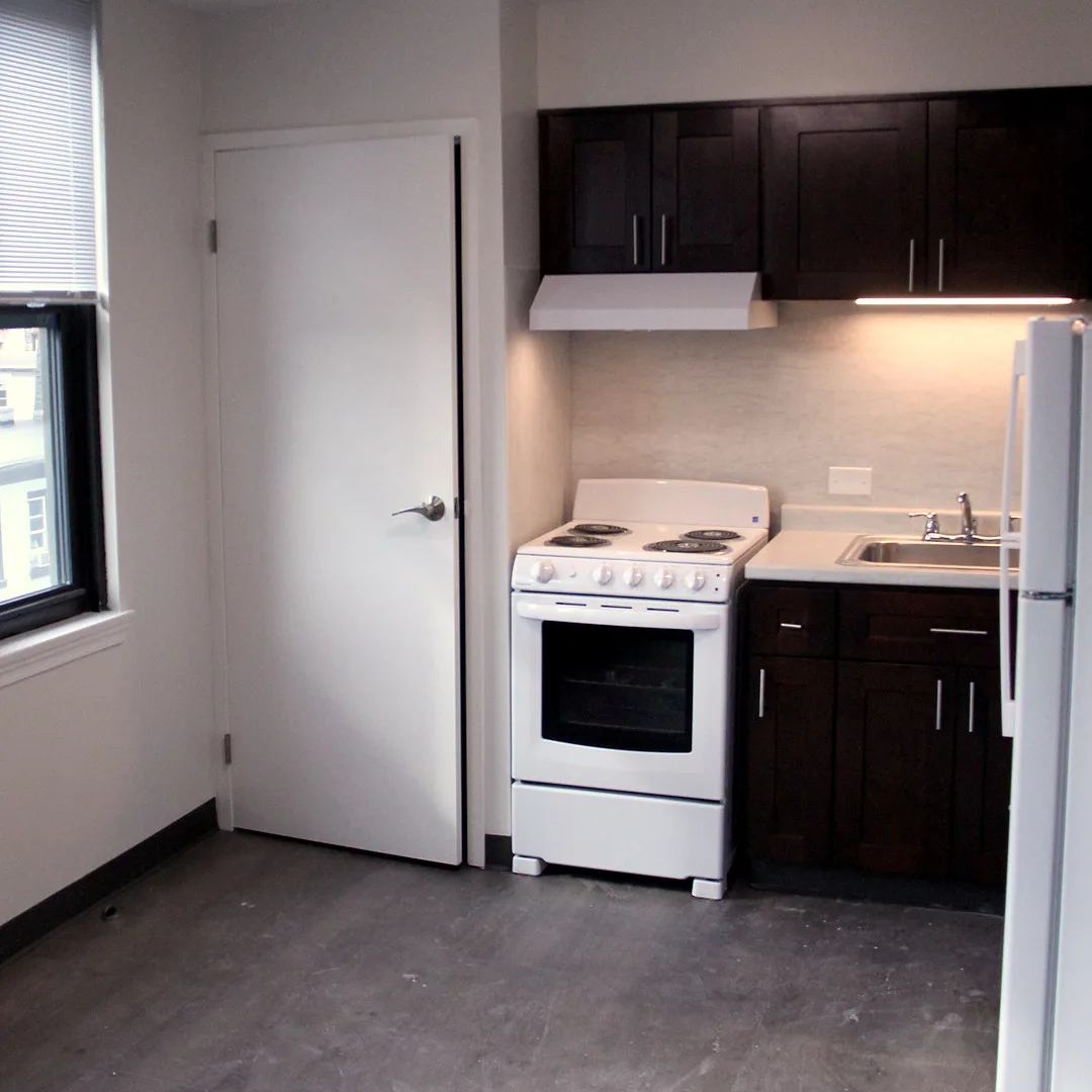 Finished apartment kitchenette