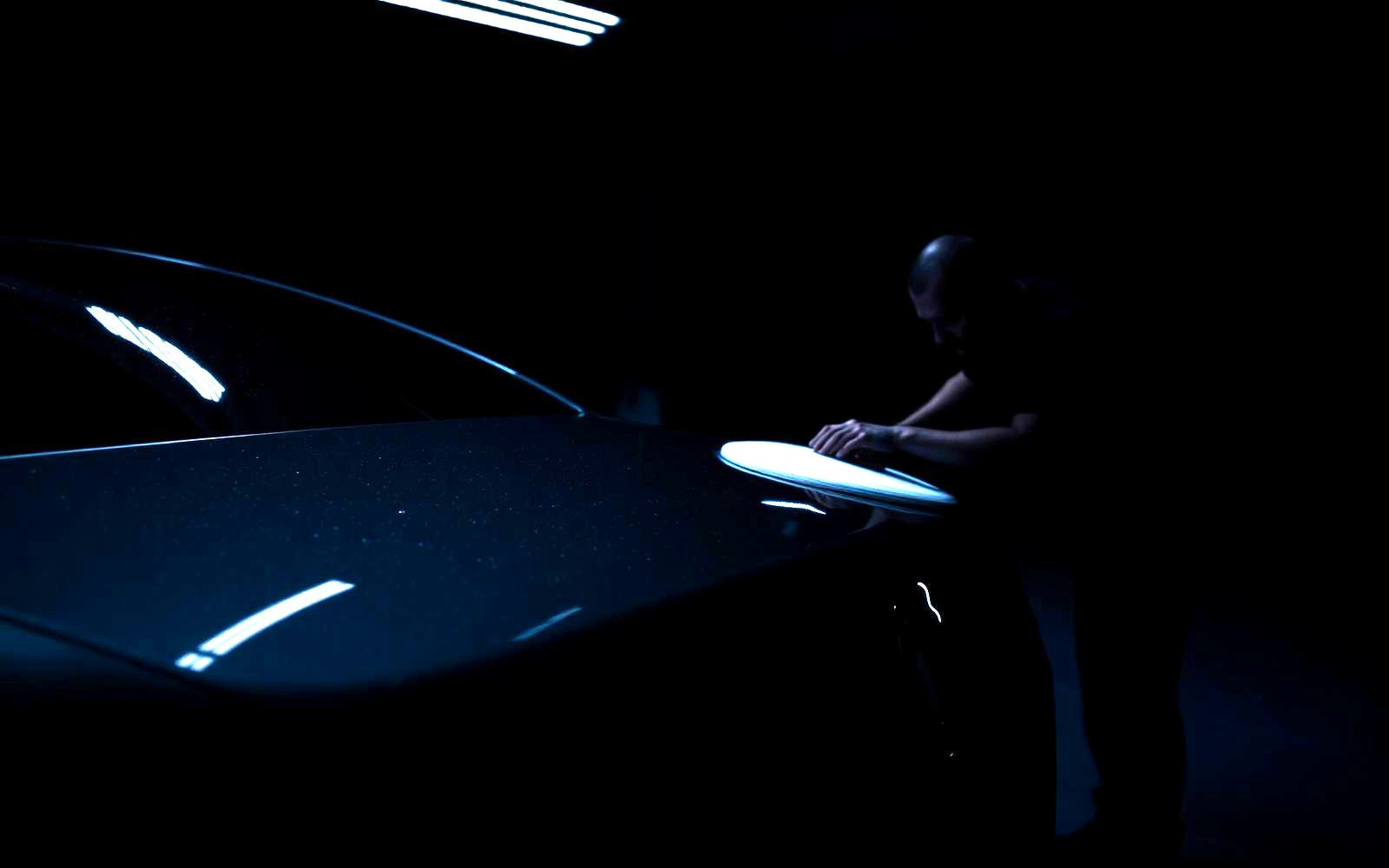 Detailer refinishing a dark vehicle panel